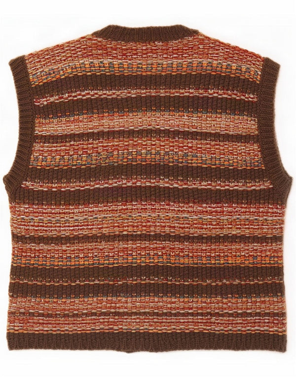 Vintage Womens Sleeveless Cardigan Sweater UK 10 Small Brown Striped