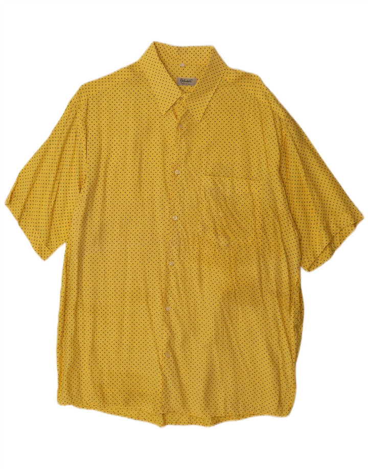 Vintage Mens Short Sleeve Shirt Large Yellow Spotted Viscose