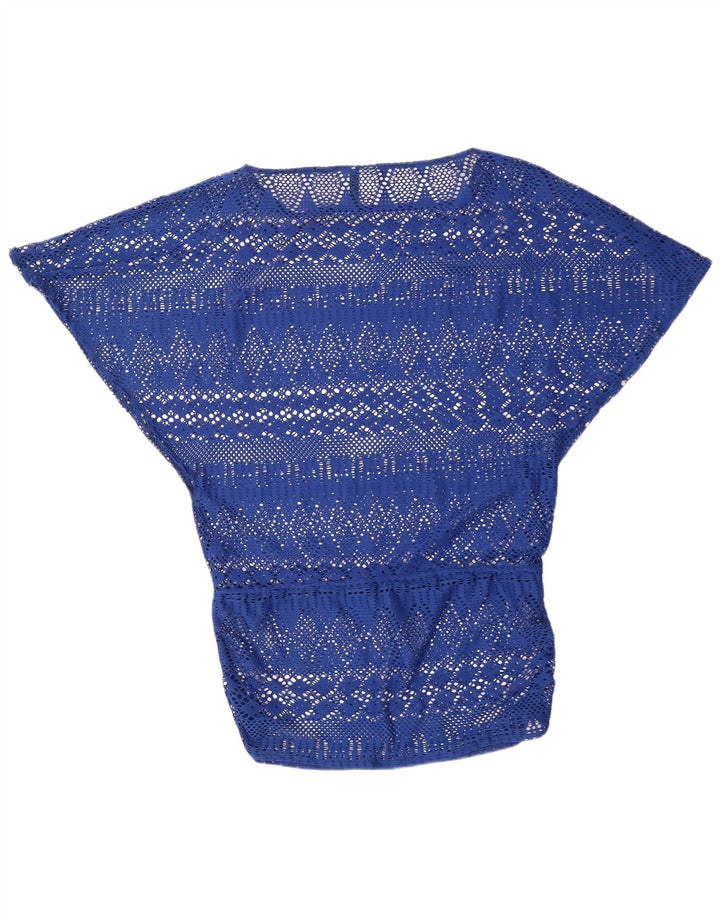 RALPH LAUREN Womens Batwing Crochet Blouse Top UK 14 Medium Blue Polyester