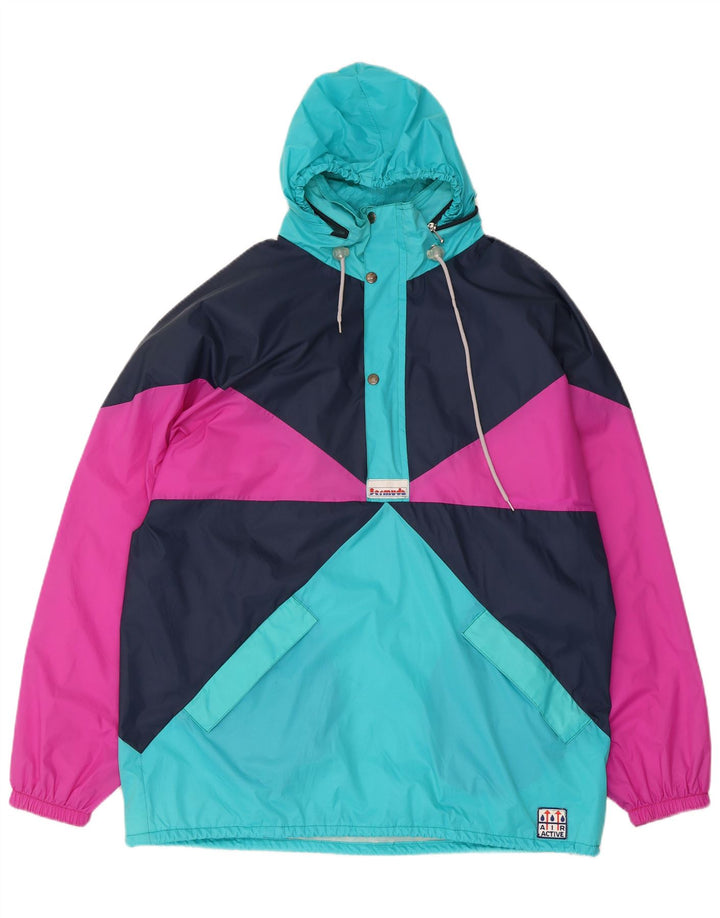 Vintage Mens Hooded Rain Jacket UK 40 Large Multicoloured Colourblock