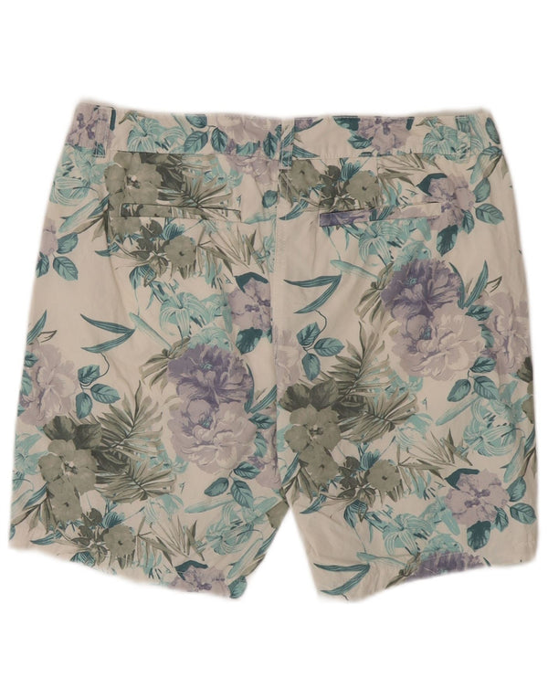 Benetton Short Chino Femme UK 12 Medium W34 Blanc Floral Coton