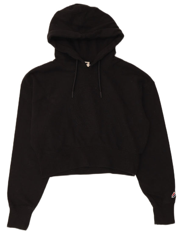Suéter feminino Superdry com capuz e corte gráfico UK 12 algodão preto médio
