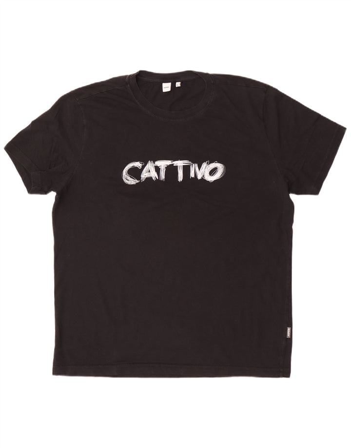 Aspesi Mens Graphic T-Shirt Top XL Black Cotton