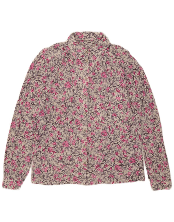 Vintage Womens Shirt Blouse UK 16 Large Grey Floral