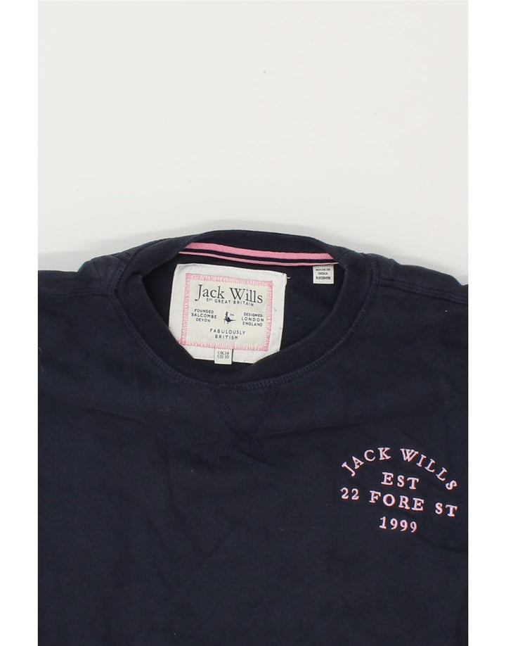 JACK WILLS Womens Oversized Crop Sweatshirt Jumper UK 14 Large  Navy Blue Vintage Jack Wills and Second-Hand Jack Wills from Messina Hembry 