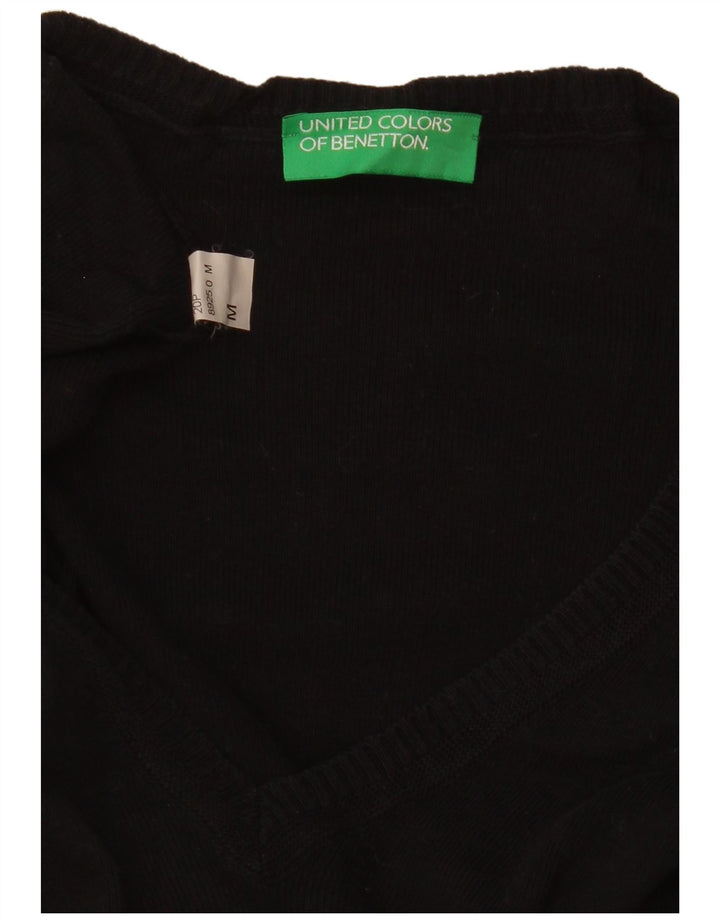 Benetton Womens V-Neck Jumper Sweater UK 12 Medium Black