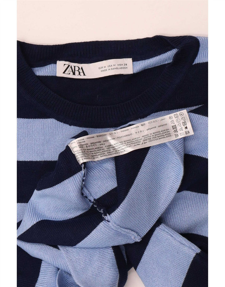 Top corto da donna Zara in camicetta UK 12 Viscosa a righe blu medio