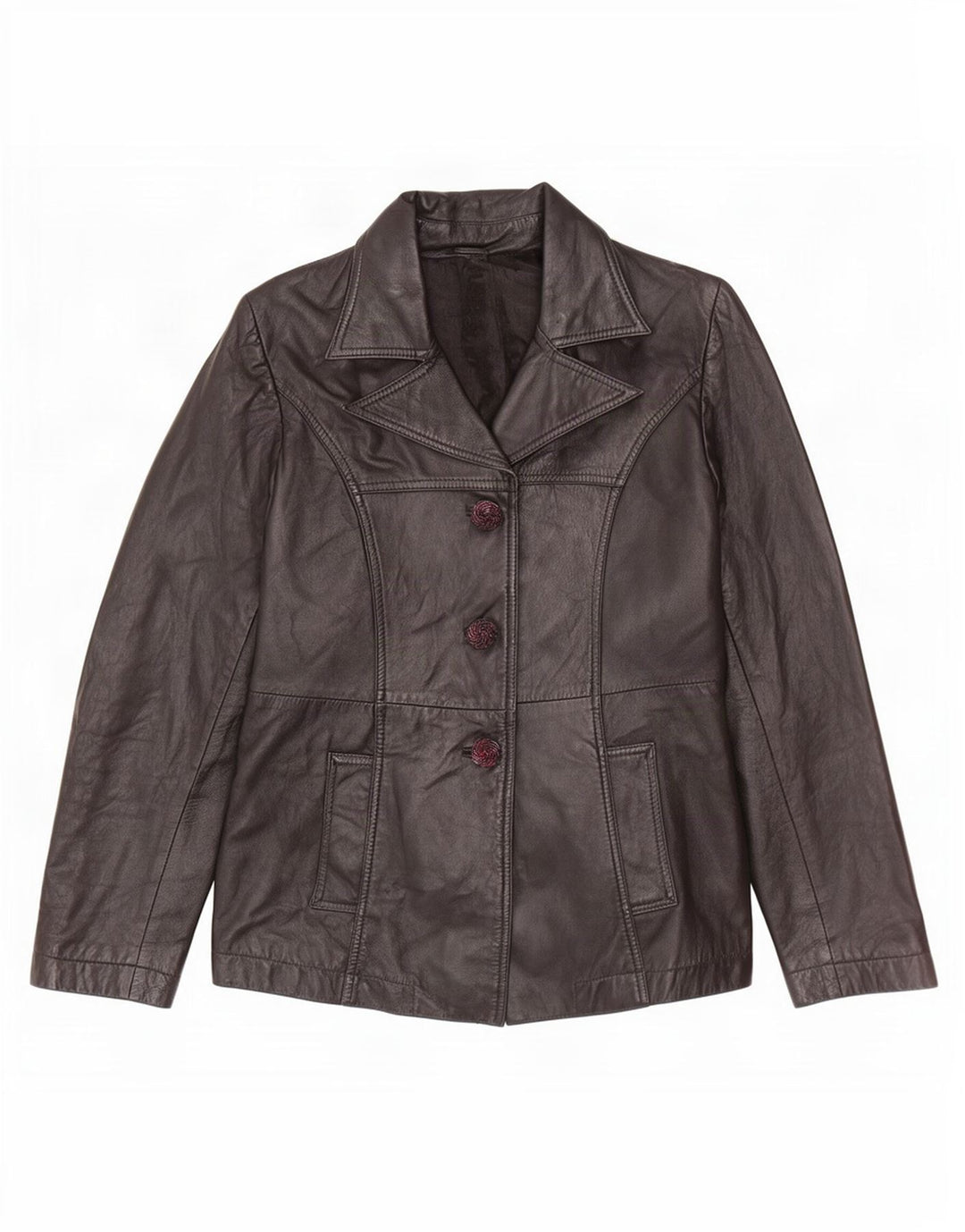 Jaqueta blazer feminina vintage de couro com 3 botões Reino Unido 12 médio preto