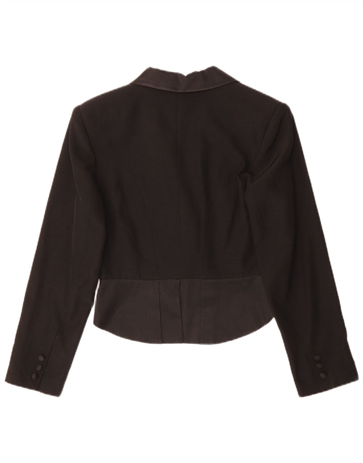 vintage Femme Asymétrique 3 Bouton Blazer Veste EU 36 Petit Acétate Noir