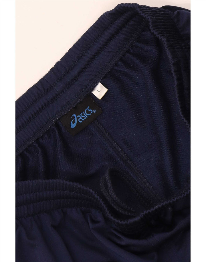 Asics Mens Crop Tracksuit Trousers Large Navy Blue Polyester
