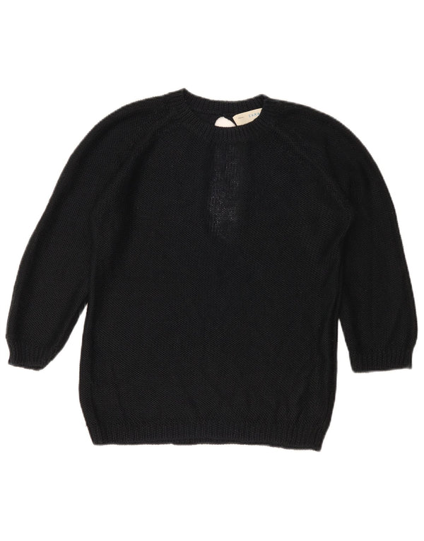 Zara Womens 3/4 Sleeve Crew Neck Jumper Sweater UK 10 Small Black