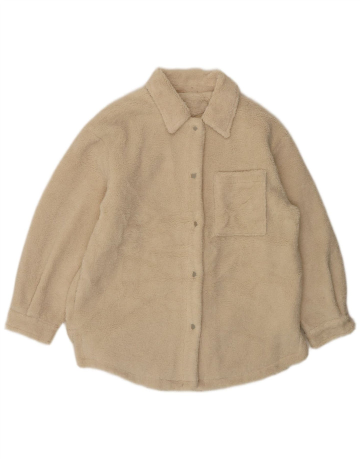 Topshop Dame Oversized Fleecejakke UK 10 Small Beige Polyester