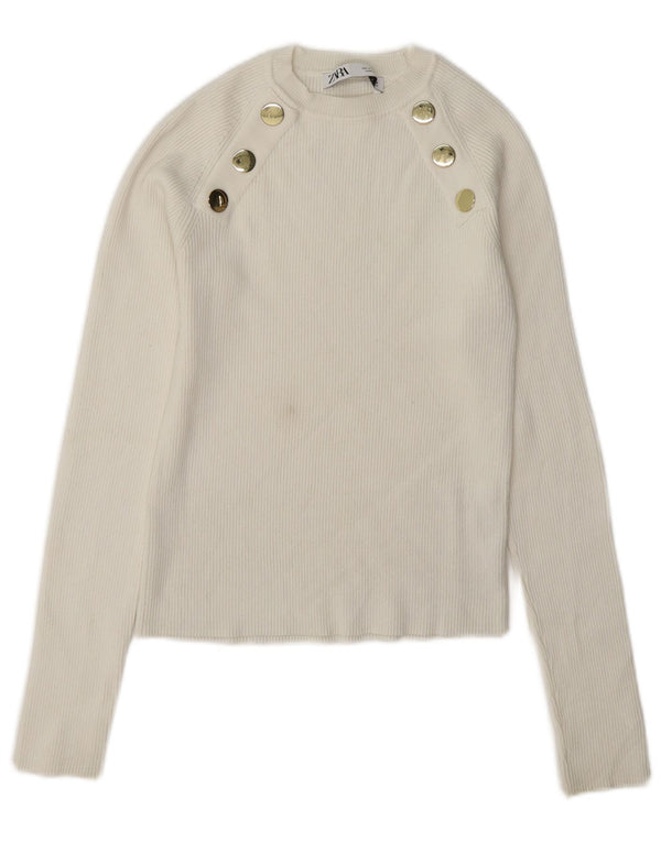 Zara Damen Crop-Pullover mit U-Boot-Ausschnitt, UK 12, mittelweiße Viskose