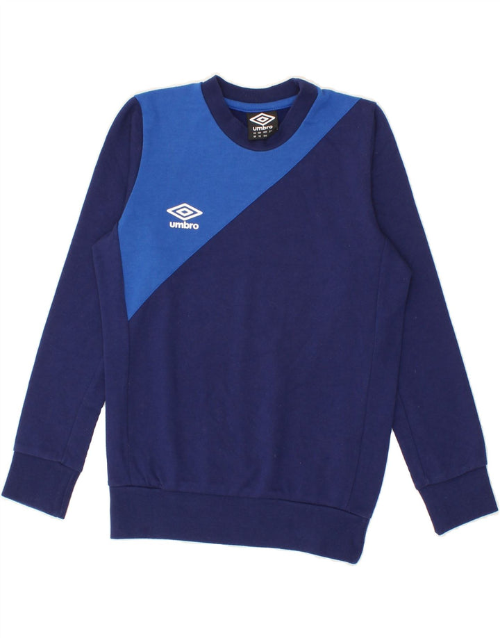 UMBRO Boys Sweatshirt Jumper 10-11 Years Small Navy Blue Colourblock Vintage Umbro and Second-Hand Umbro from Messina Hembry 