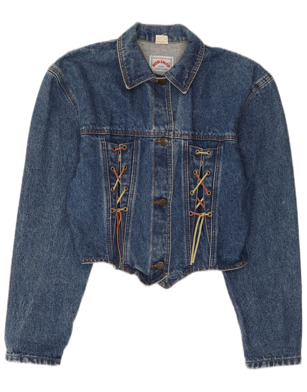 Doringo Dame Crop Denim Jacket UK 10 Small Blue Cotton