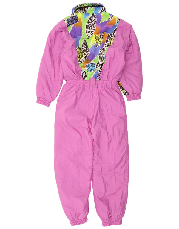 Vintage Kvinders Grafisk Ski Jumpsuit UK 16 Large Pink Animal Print