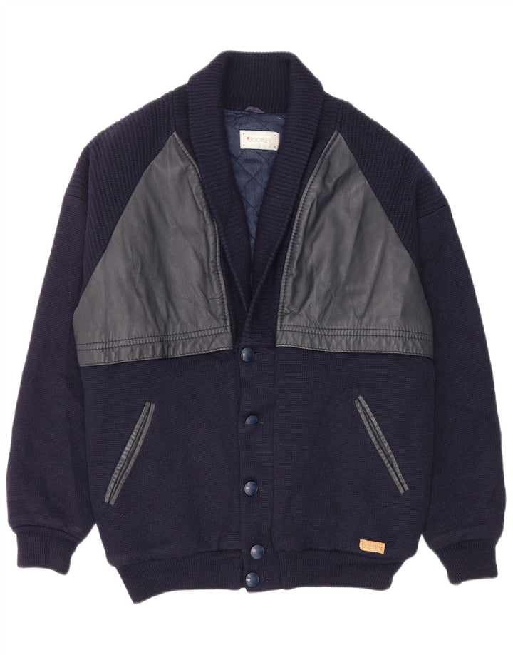 Jockey Mens Cardigan Sweater IT 52 Large Navy Blue Wool