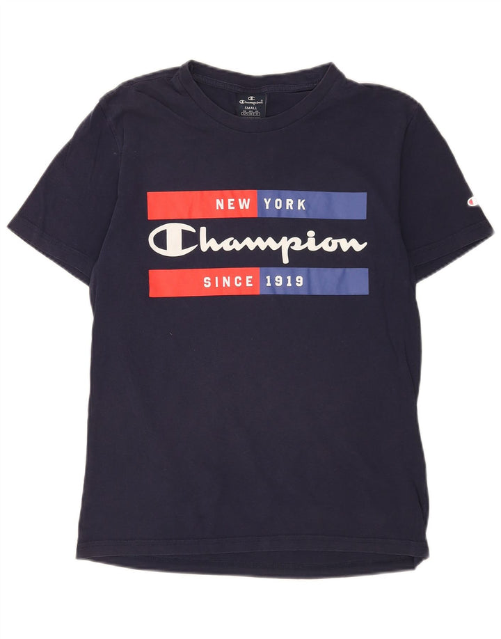 Champion Mens Graphic T-Shirt Top Small Navy Blue Cotton