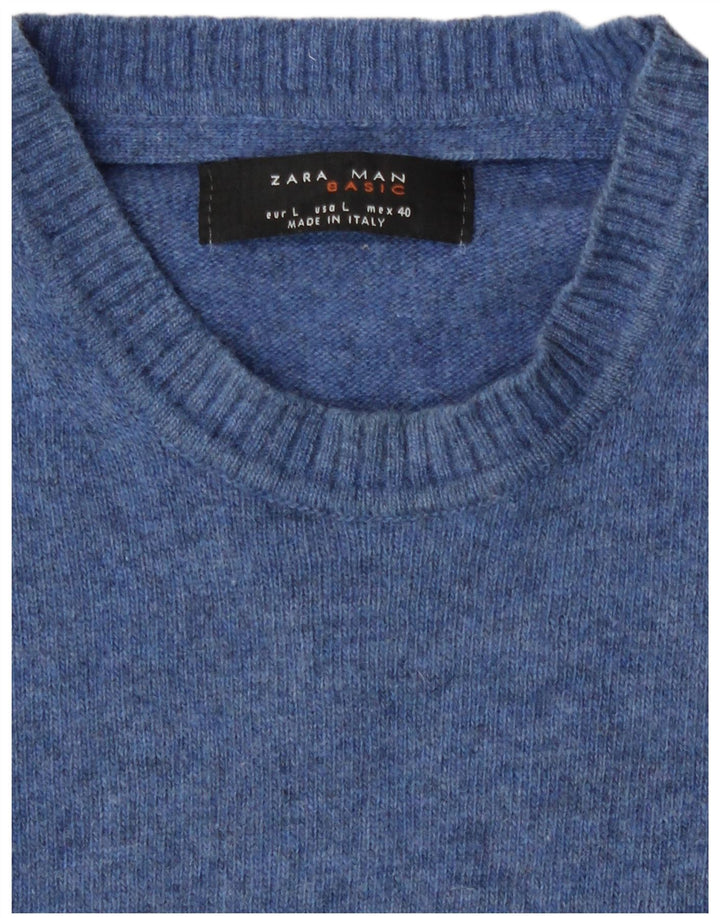 Zara Mens Crew Neck Jumper Sweater Large Blue