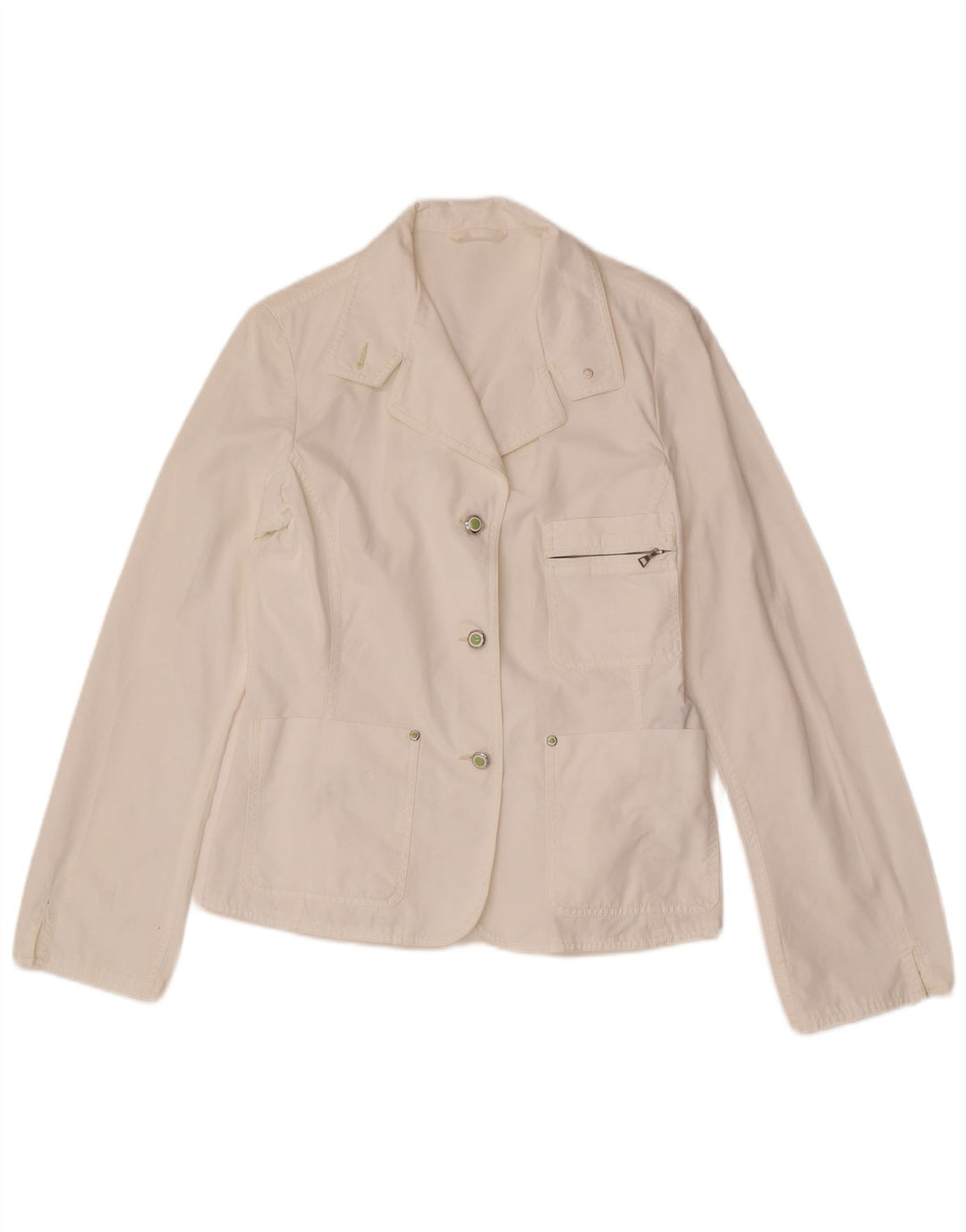 Jaqueta blazer feminina Belfe com 3 botões Reino Unido 10 algodão branco pequeno