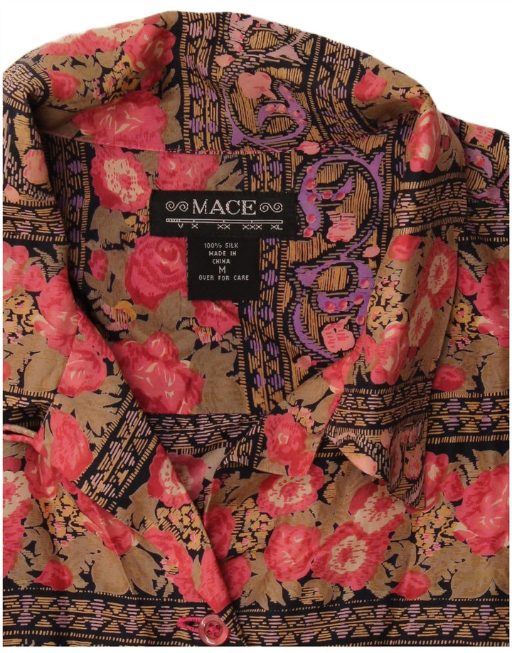 Vintage Womens Shirt Blouse UK 14 Medium Multicoloured Floral Silk