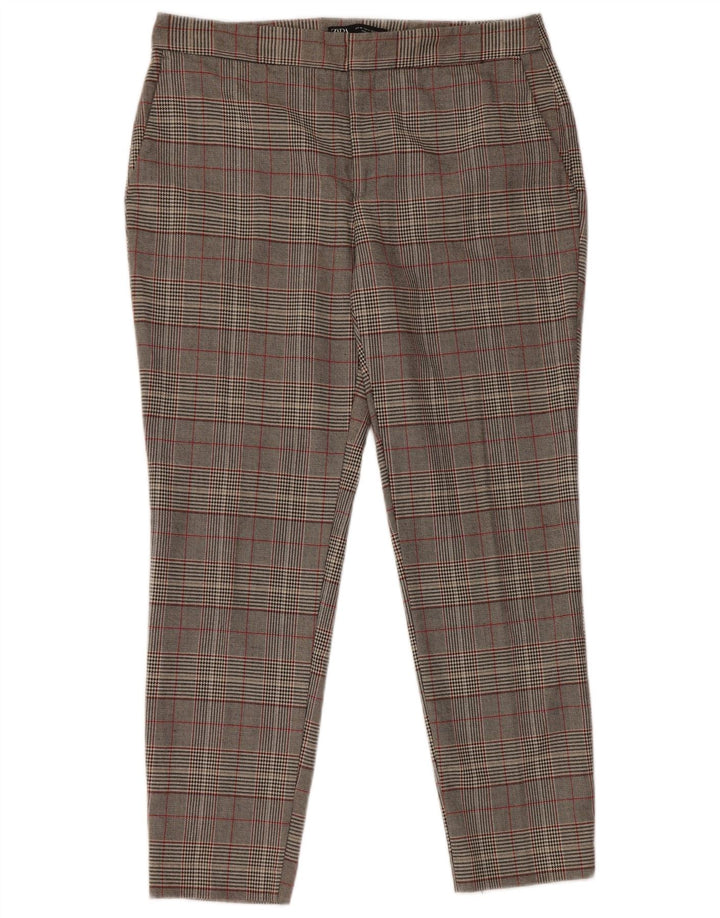 Zara Womens Slim Chino Trousers EU 40 Medium W30 L27 Grey Houndstooth