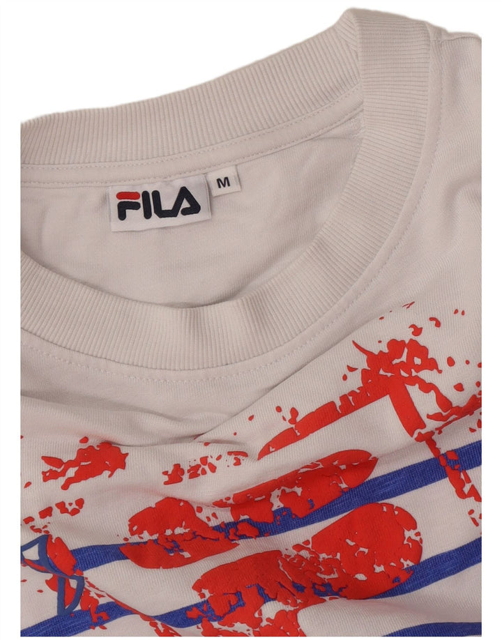 Fila Womens Crop Graphic Top Long Sleeve UK 14 Medium White Striped