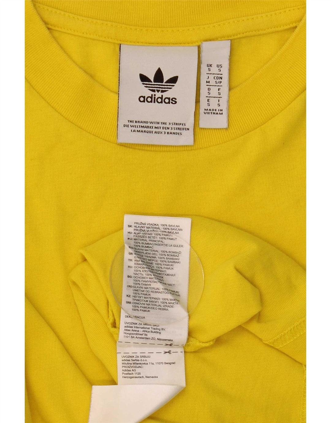 Adidas Mens Top Long Sleeve Small Yellow Cotton