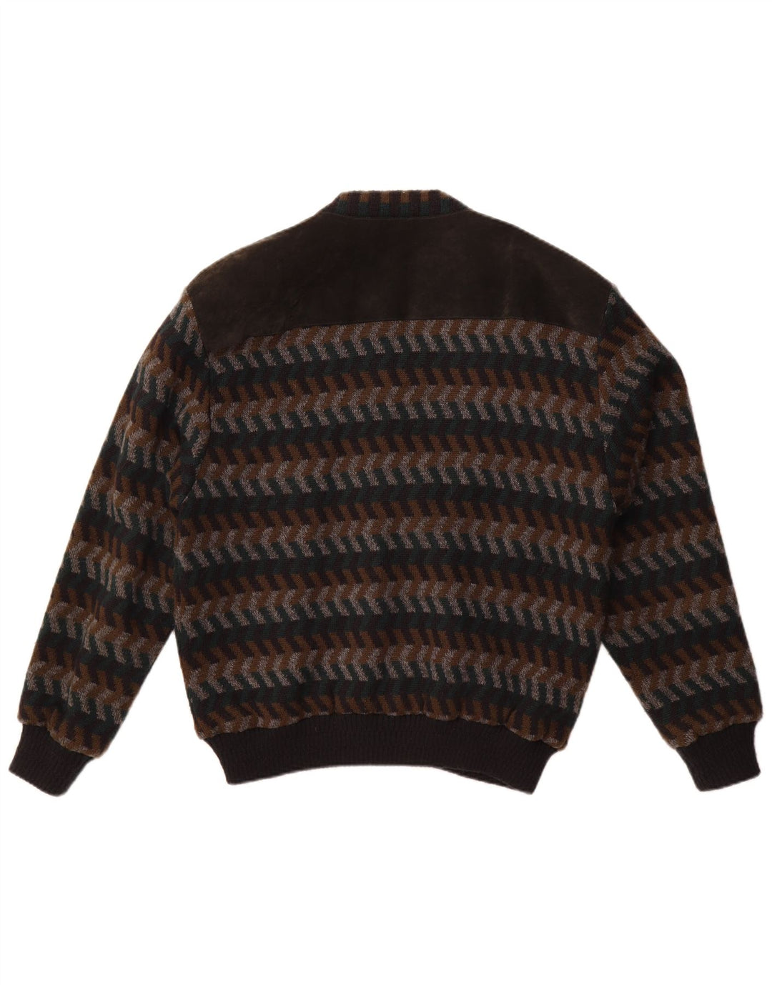 WESTBURY Mens Cardigan Sweater EU 48/50 Medium Brown Chevron Acrylic