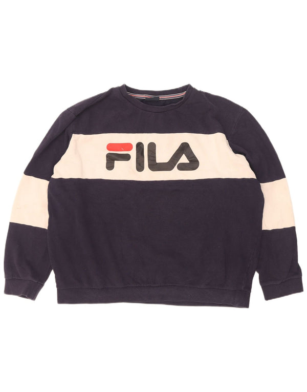 Fila Felpa grafica da uomo Maglione XL Blu navy in cotone color block