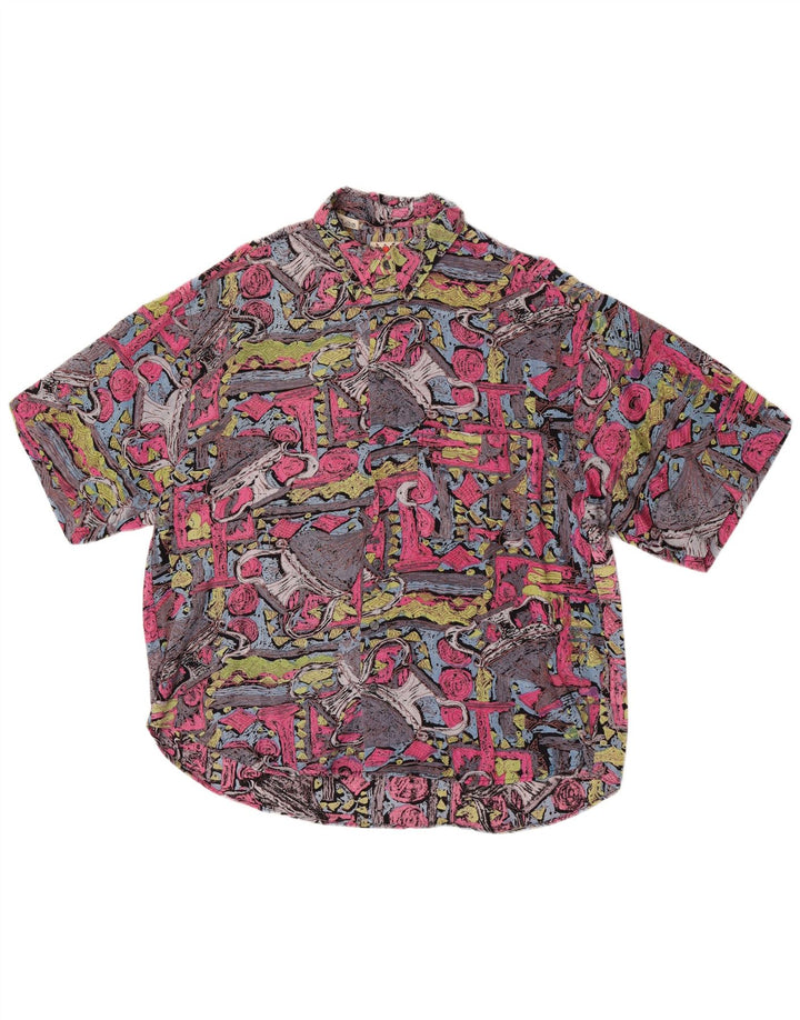 Vintage Mens Abstract Pattern Short Sleeve Shirt XL Multicoloured Viscose