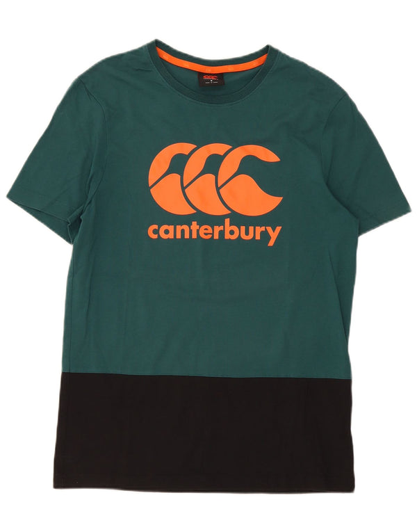 Canterbury Mens Graphic T-Shirt Top Small Green Colourblock Cotton