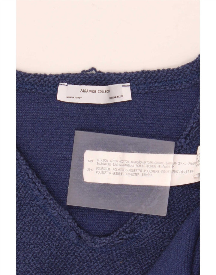 Zara Womens T-Shirt Top UK 14 Medium Navy Blue Cotton