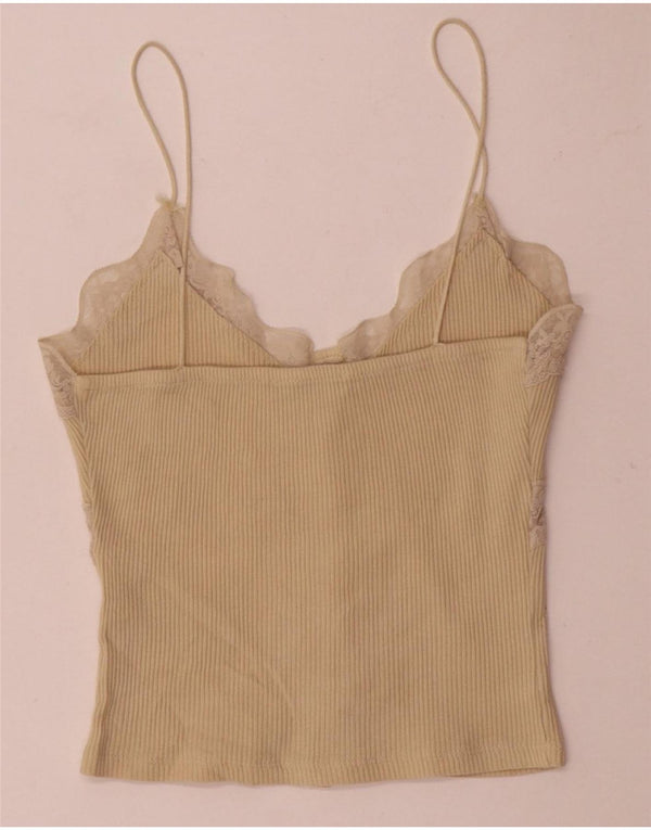 Zara Womens Crop Cami Top UK 8 Petit Coton Floral Beige