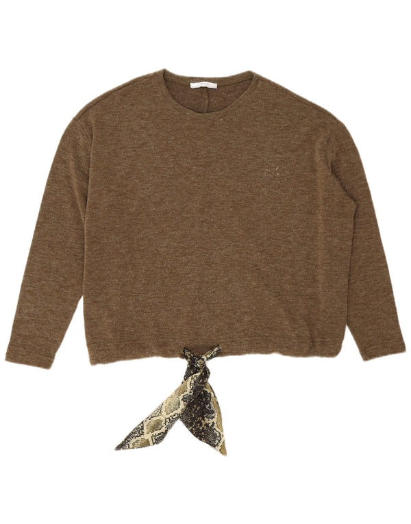 Zara Womens Crew Neck Jumper Sweater UK 10 Small Brown Animal Print