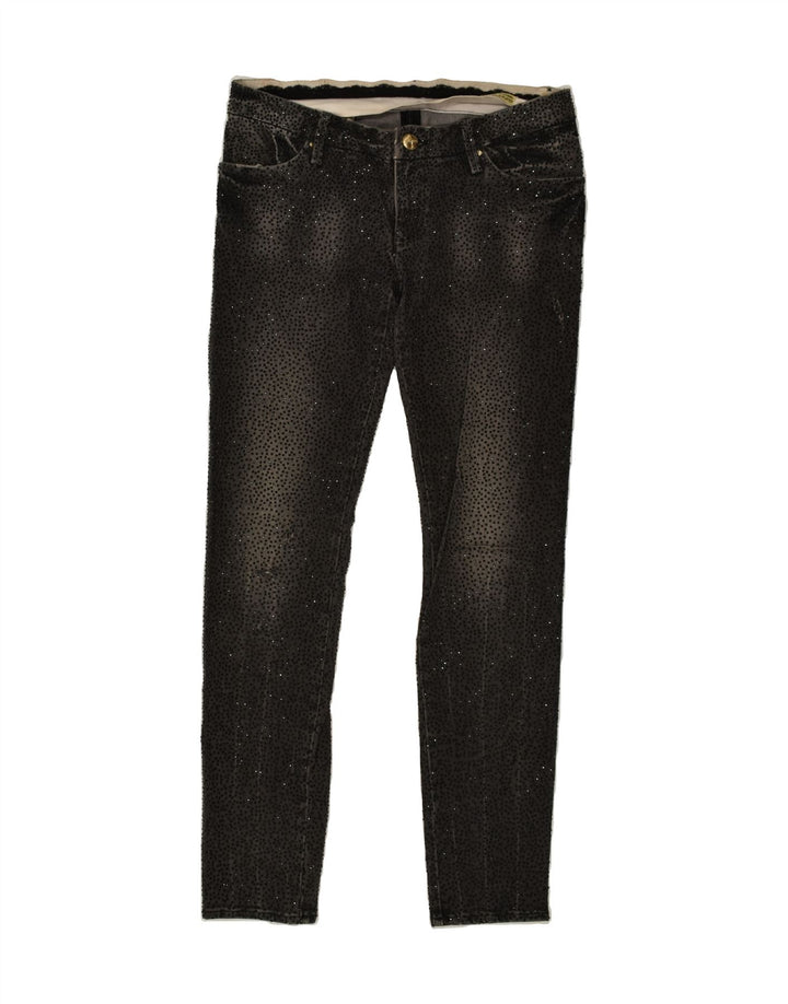 LEROCK Womens Skinny Casual Trousers W28 L29 Black Spotted Cotton | Vintage Lerock | Thrift | Second-Hand Lerock | Used Clothing | Messina Hembry 