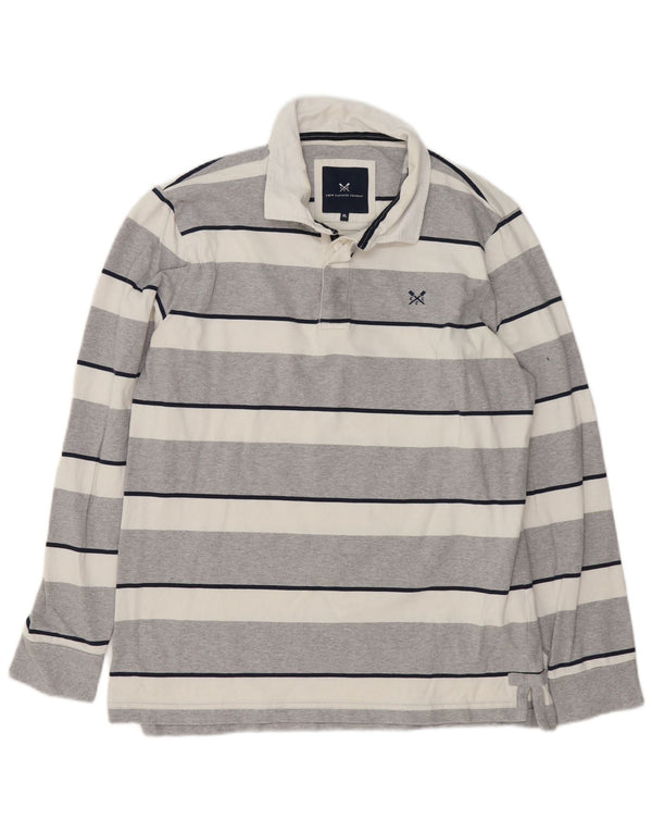 Camisa polo masculina de rugby de manga comprida XL da Crew Clothing listrada cinza