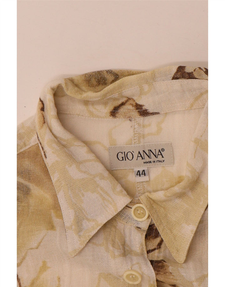 Gio Anna Womens See Through Short Sleeve Shirt IT 44 Medium Beige Floral