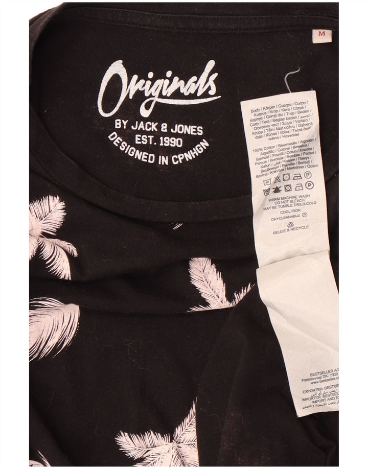 JACK & JONES Mens T-Shirt Top Medium Black Floral Cotton
