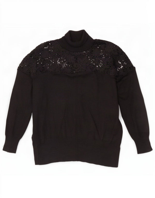Damski sweter z golfem French Connection UK 14 Średni czarny w kwiaty