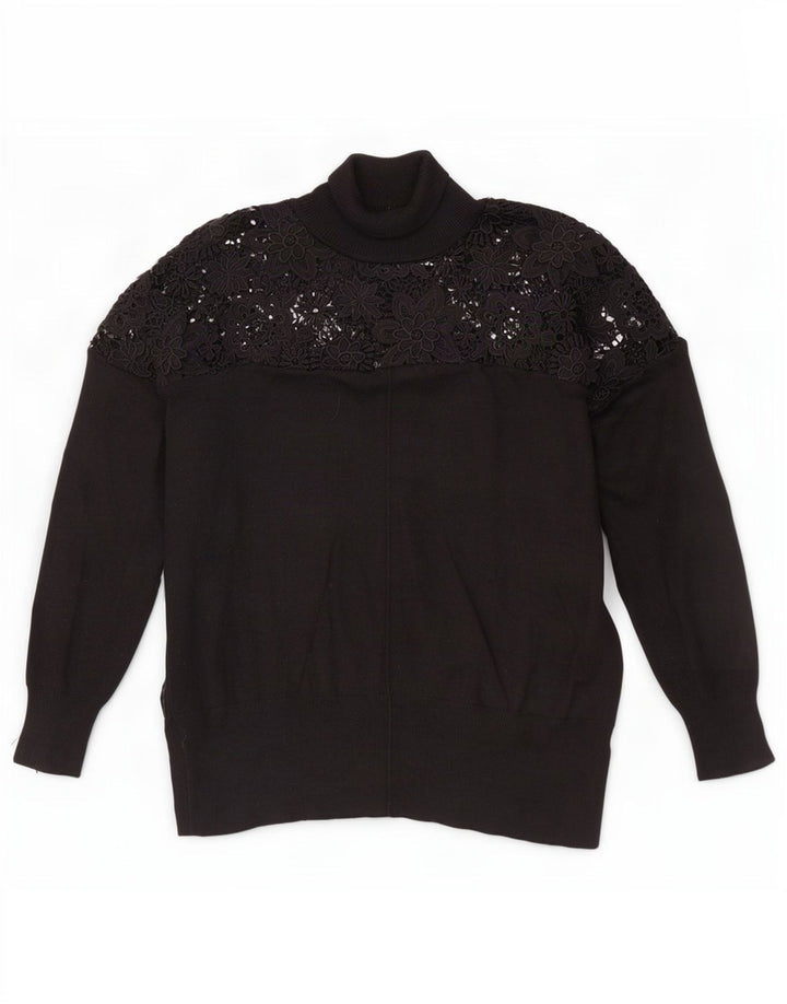 French Connection Dame Roll Neck Jumper Sweater UK 14 Medium Black Floral