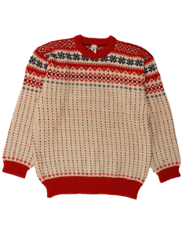 Janus Mens Crew Neck Jumper Sweater IT 52 Large Off White Fair Isle Wool