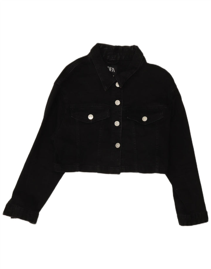 Zara Womens Crop Oversized Denim Jacket UK 14 Medium Black