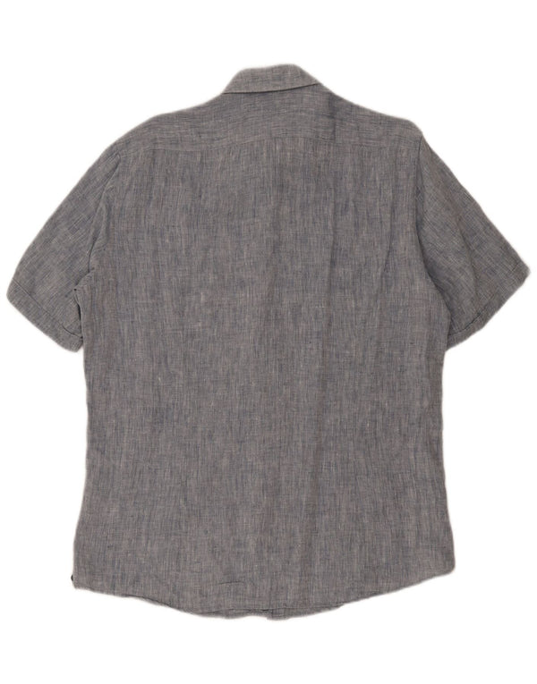 Hugo Boss Mens Short Sleeve Shirt Large Blue Cotton