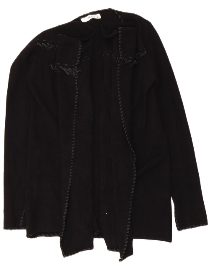 Zara Womens Asymmetric Open Cardigan Sweater UK 10 Small Black Polyester