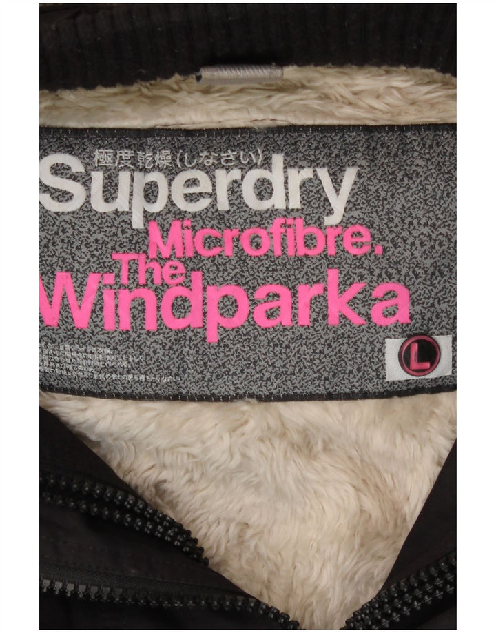 Superdry Mens Hooded Sherpa Parka Jacket UK 40 Large Black Polyester