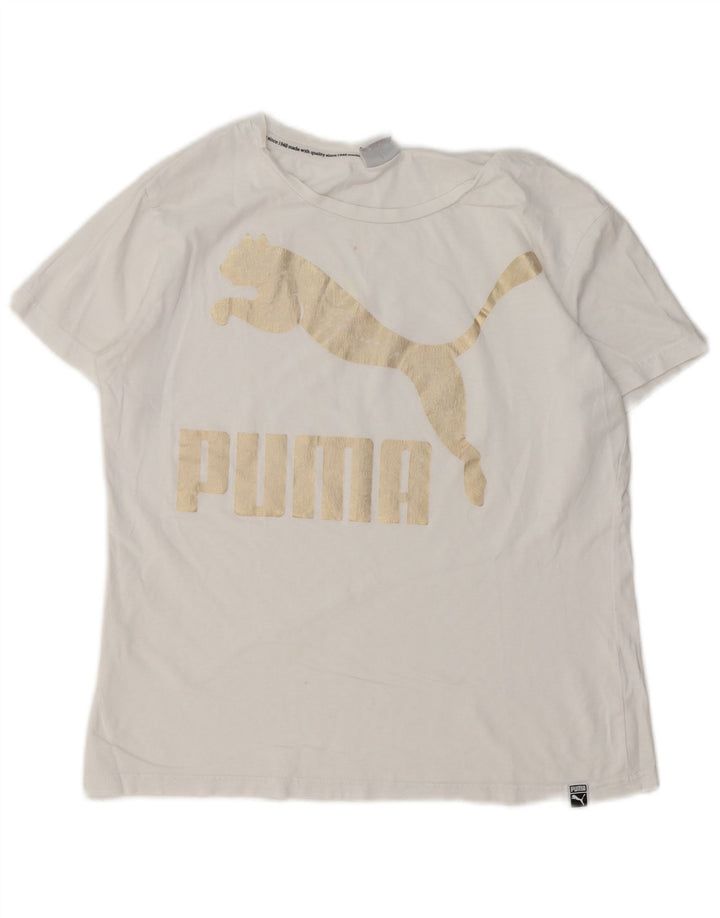 PUMA Womens Graphic T-Shirt Top UK 12 Medium  White