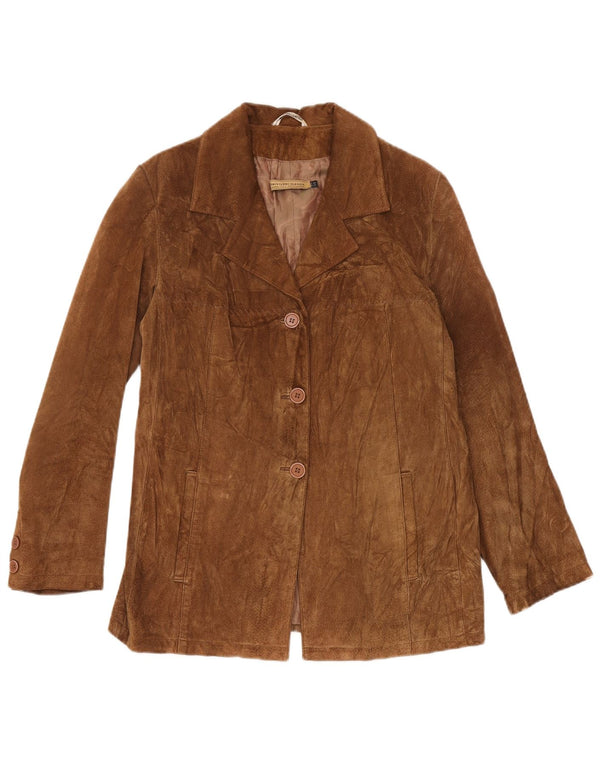 Privilegi Womens Suede Blazer Jacket IT 44 Medium Brown Leather