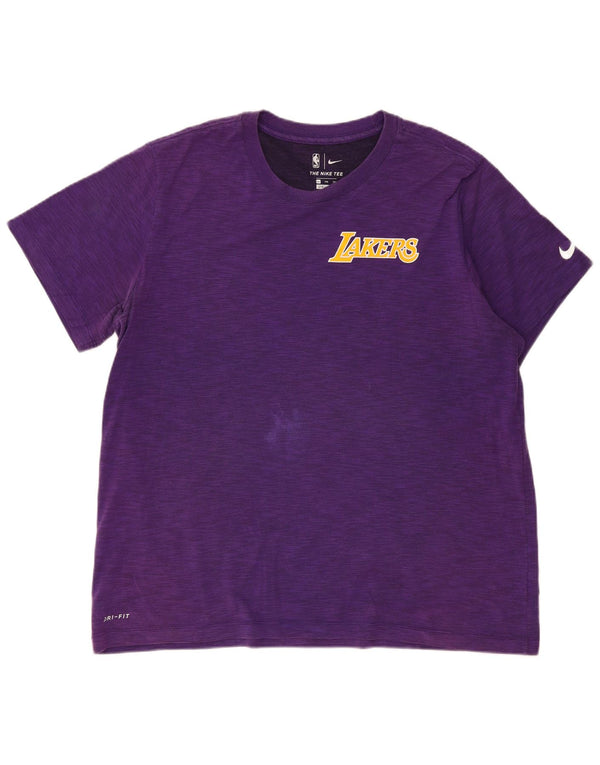Nike Herren Lakers T-Shirt Top 2XL Lila gefleckte Baumwolle