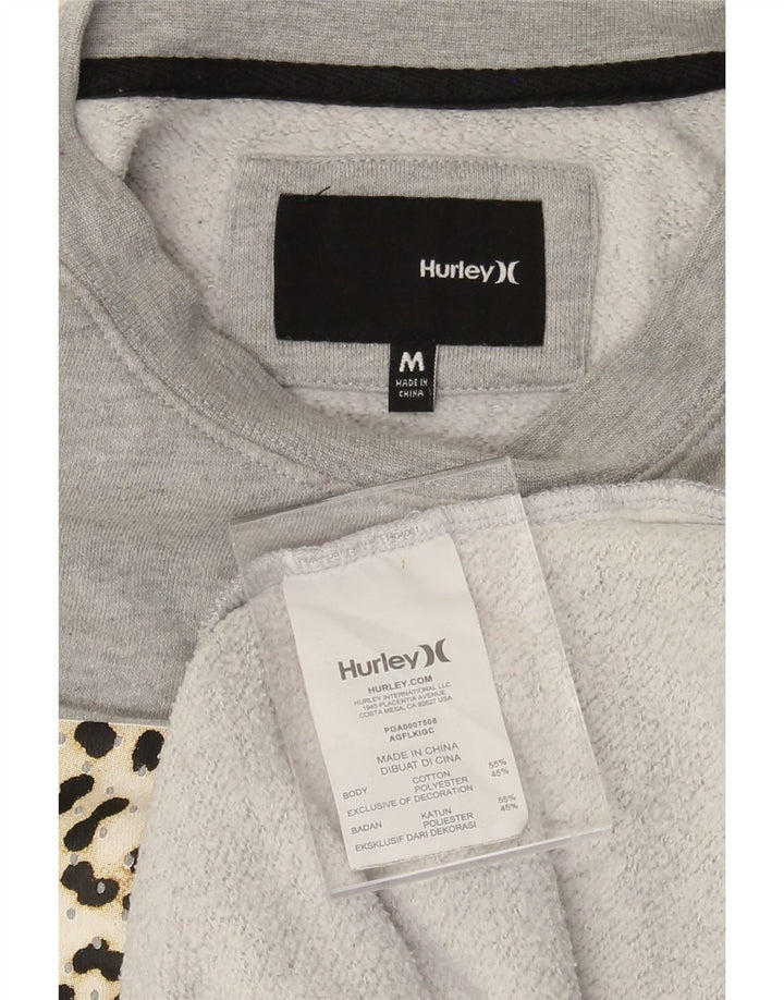 HURLEY Womens Longline Sweatshirt Jumper UK 14 Medium Grey Colourblock Vintage Hurley and Second-Hand Hurley from Messina Hembry 